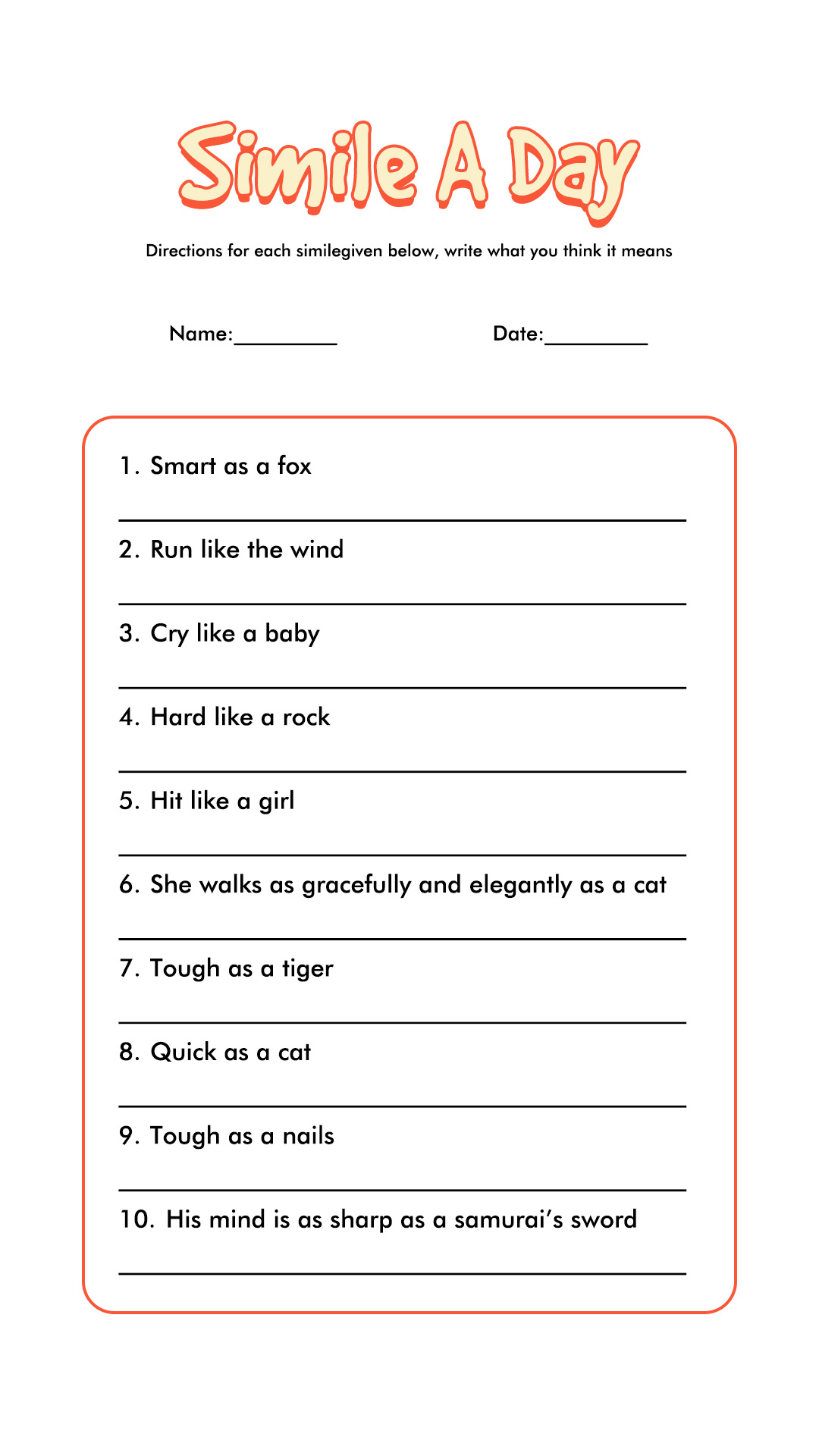 Metaphor Examples for Kids Worksheets Image