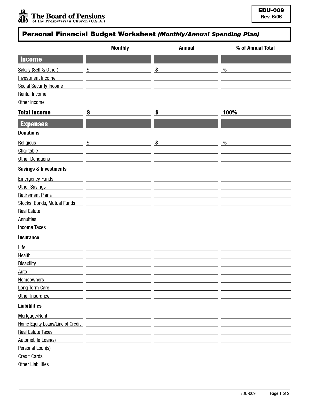 Monthly Financial Budget Worksheet Image