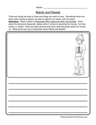 Needs and Wants First Grade Worksheets Image