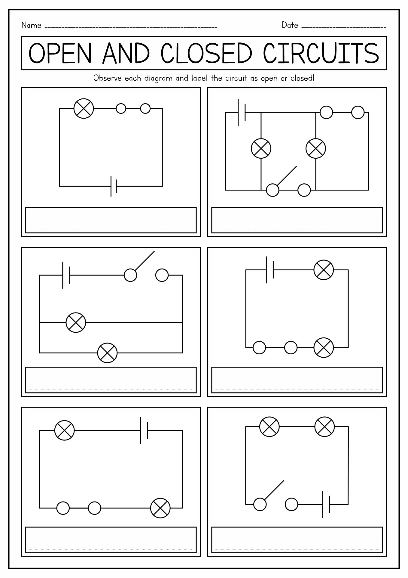 Open and Closed Circuits Worksheet Image