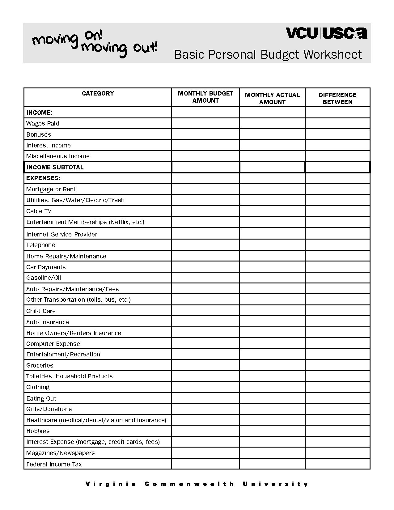 Personal Budget Worksheet Template Image