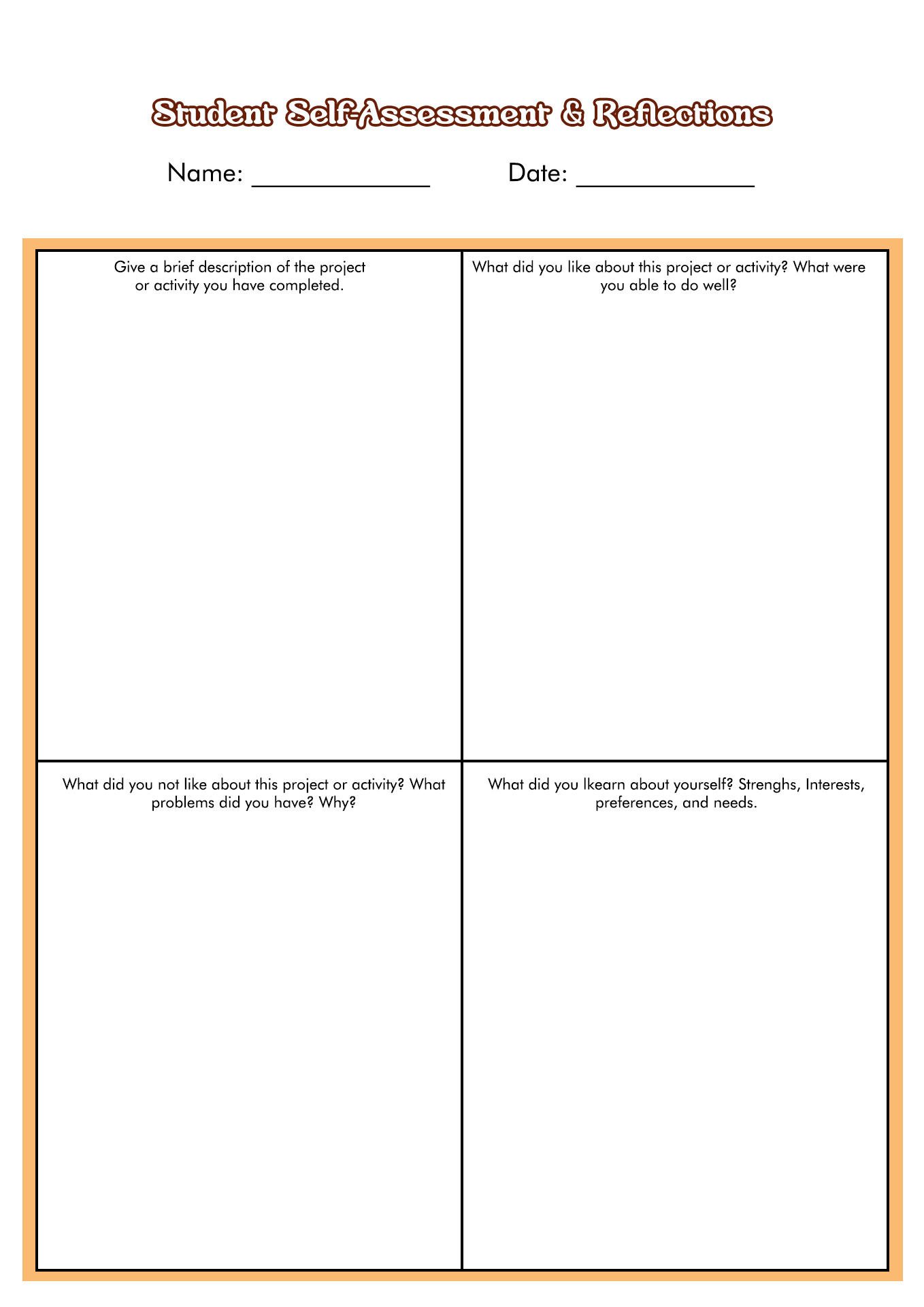 Personal Self-Assessment Worksheets Image