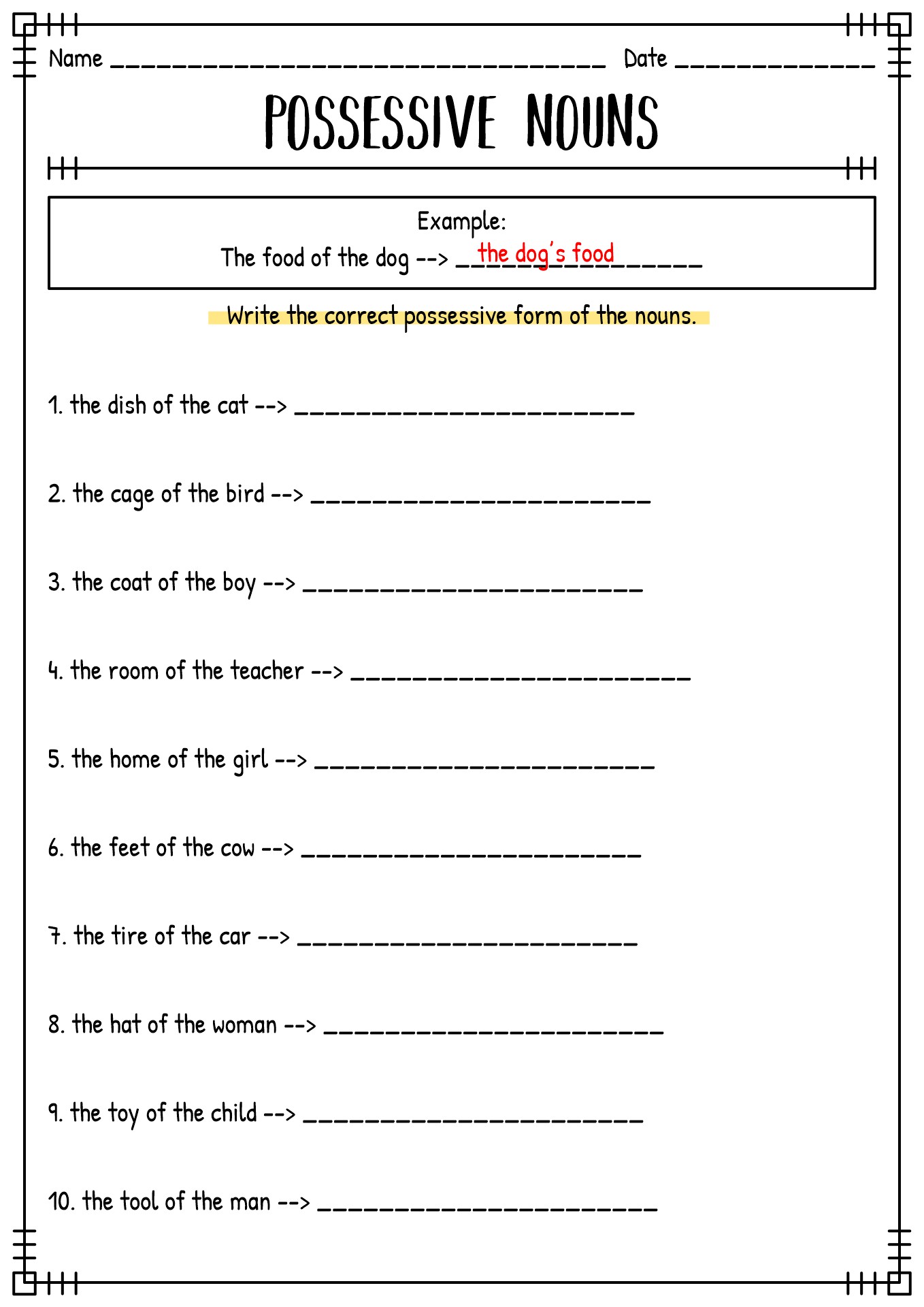 Plural Possessive Nouns Worksheets 2nd Grade Image