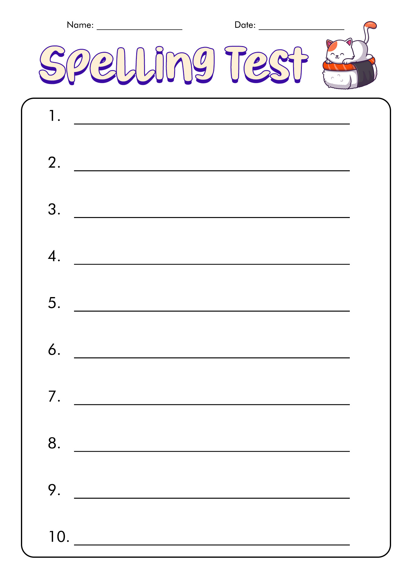 Printable Blank Spelling Test Worksheets