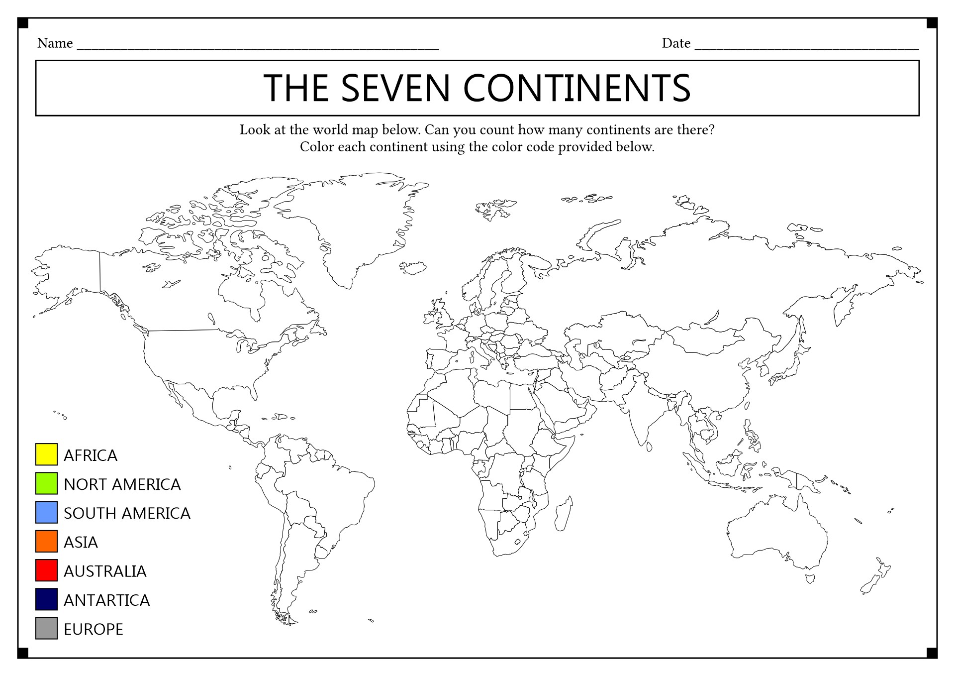 Printable Geography Worksheets Continents Image
