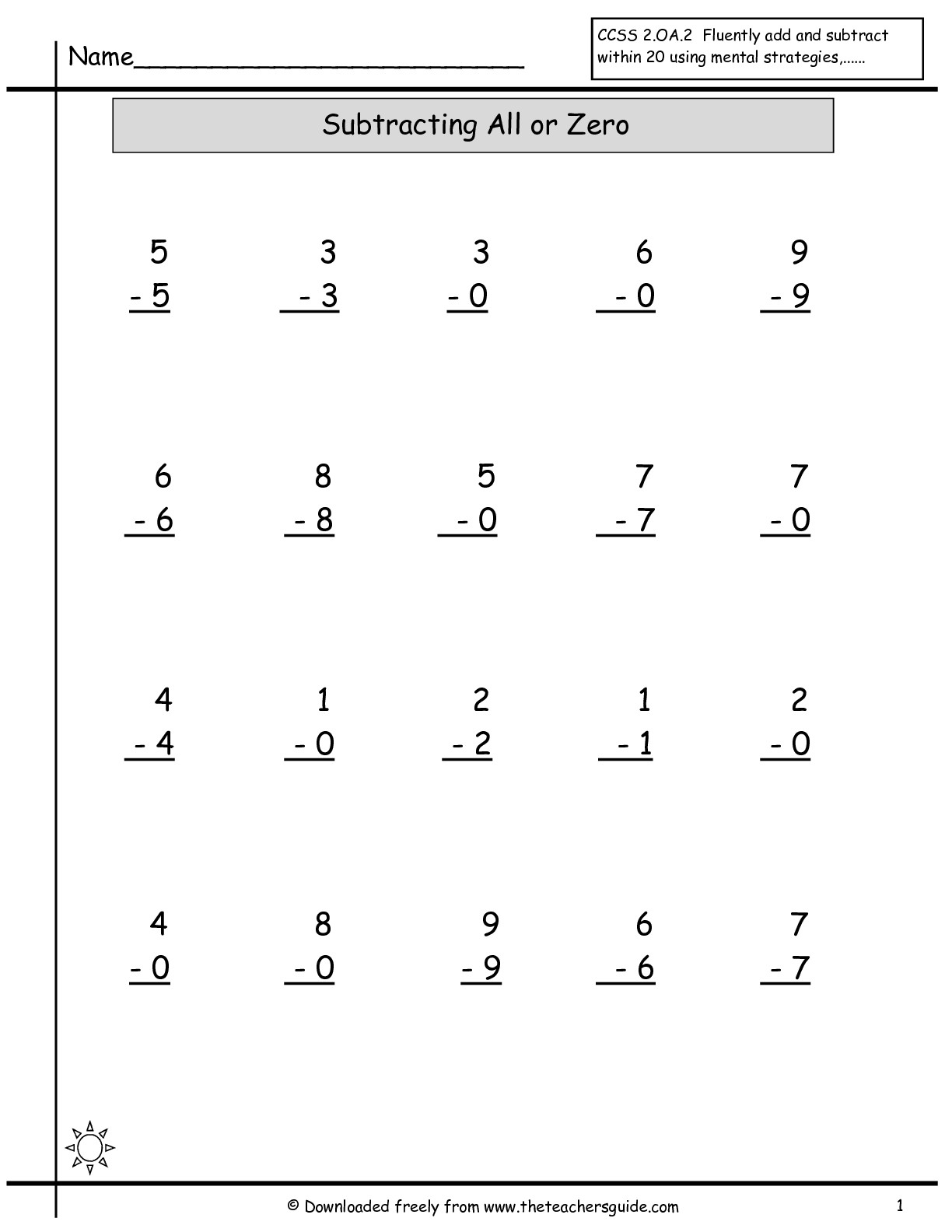 Single Digit Subtraction Worksheets Image