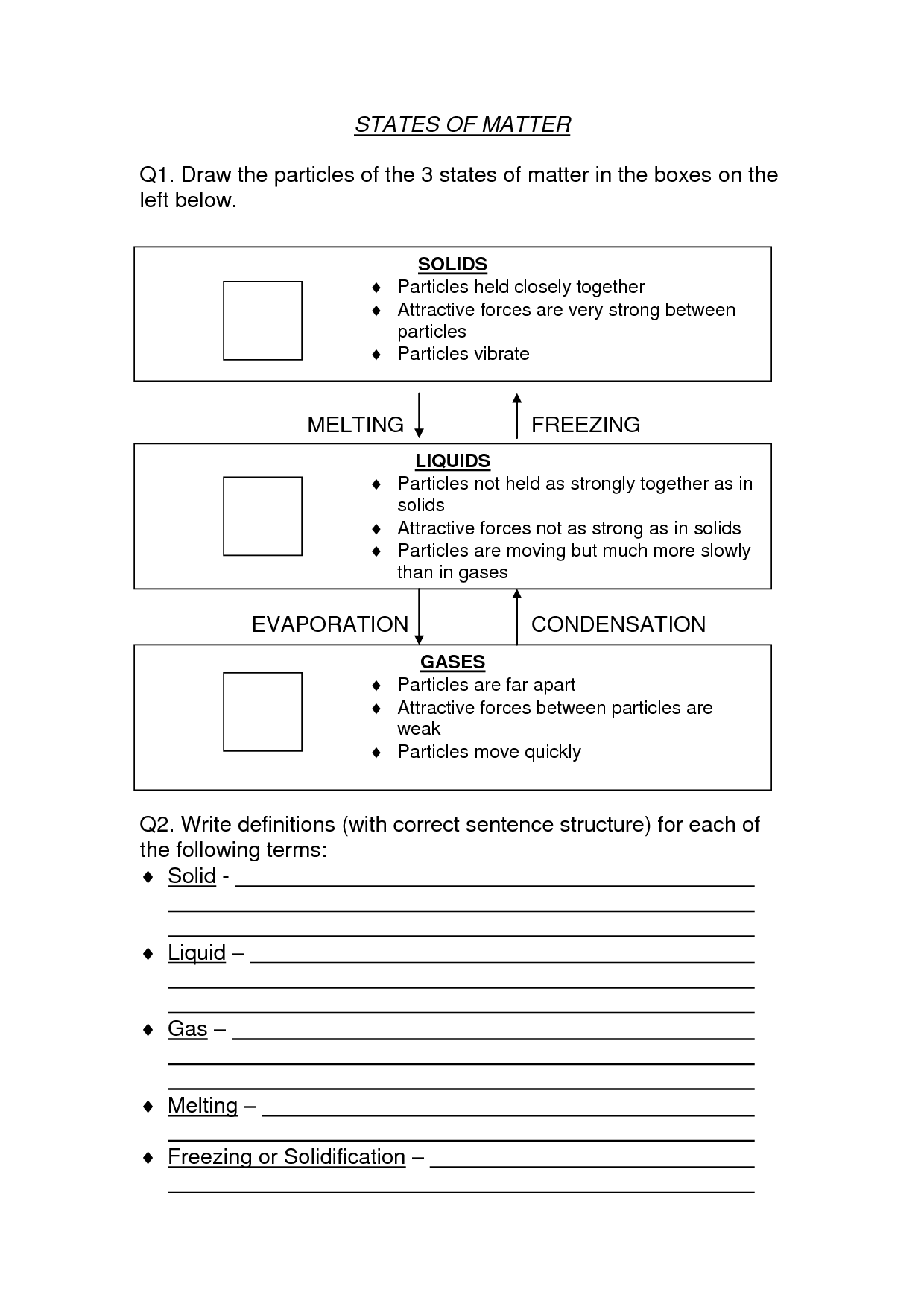States of Matter 5th Grade Science Worksheets Image