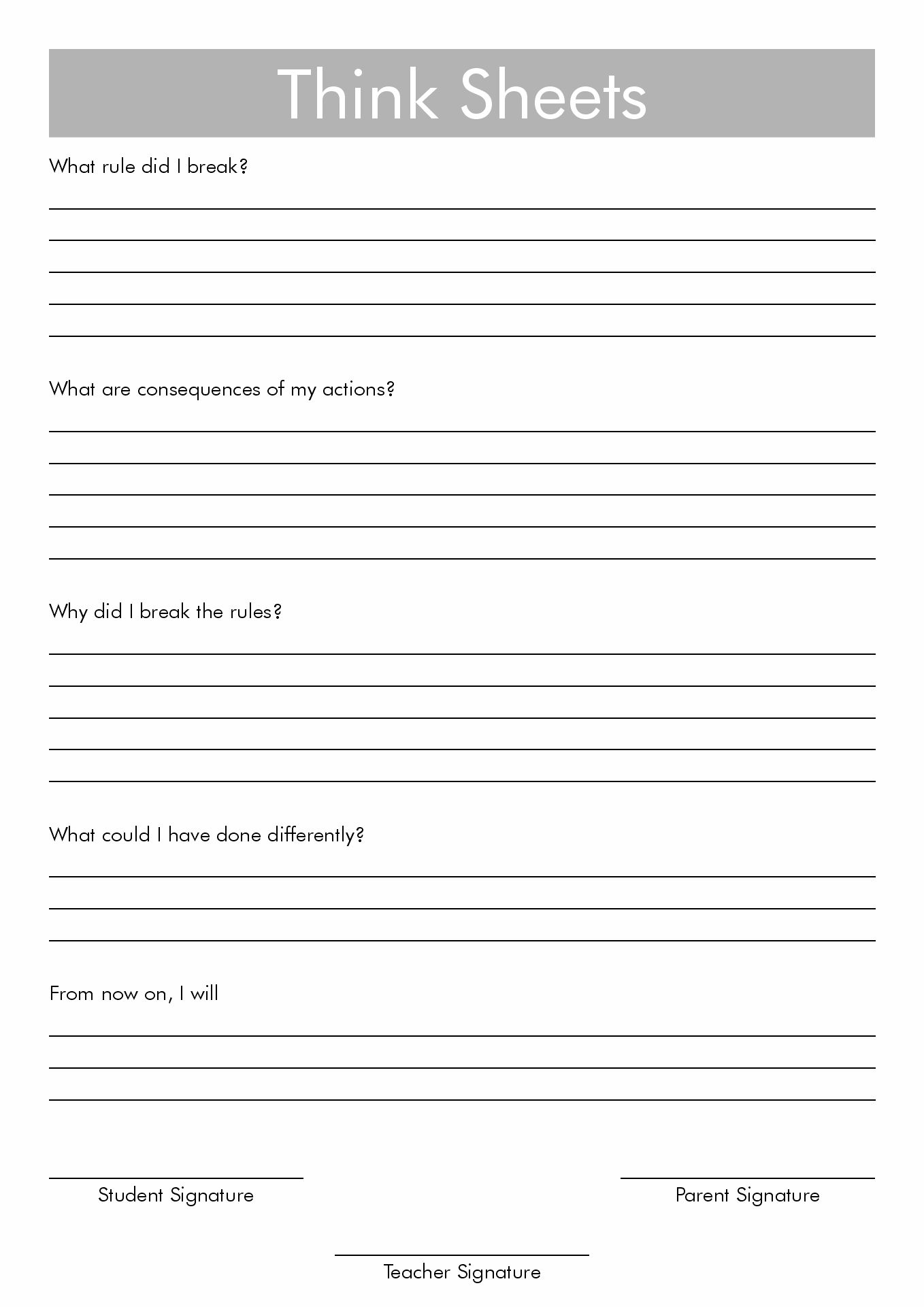16 Think Sheet Behavior Worksheets /