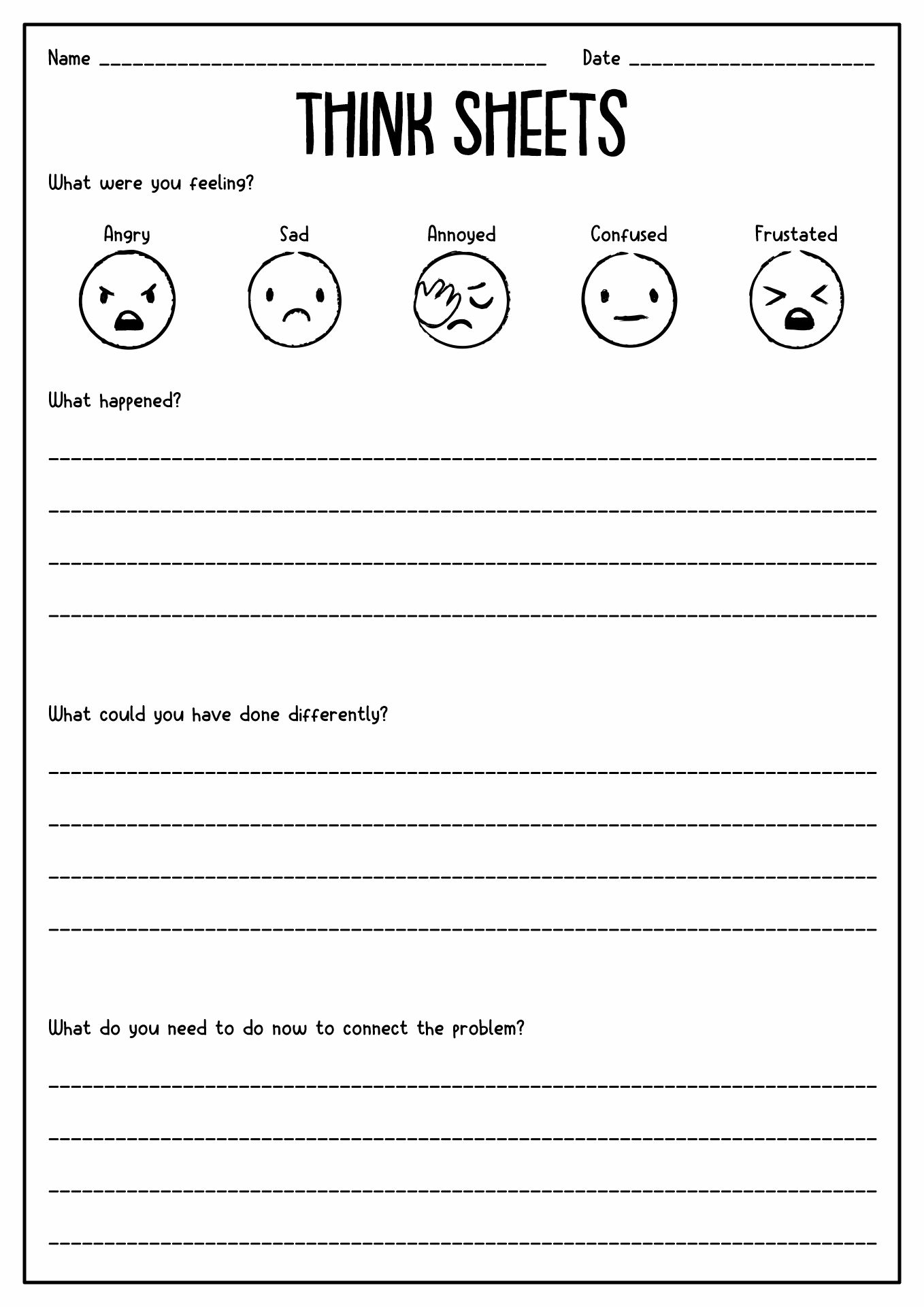 Student Behavior Think Sheet Image