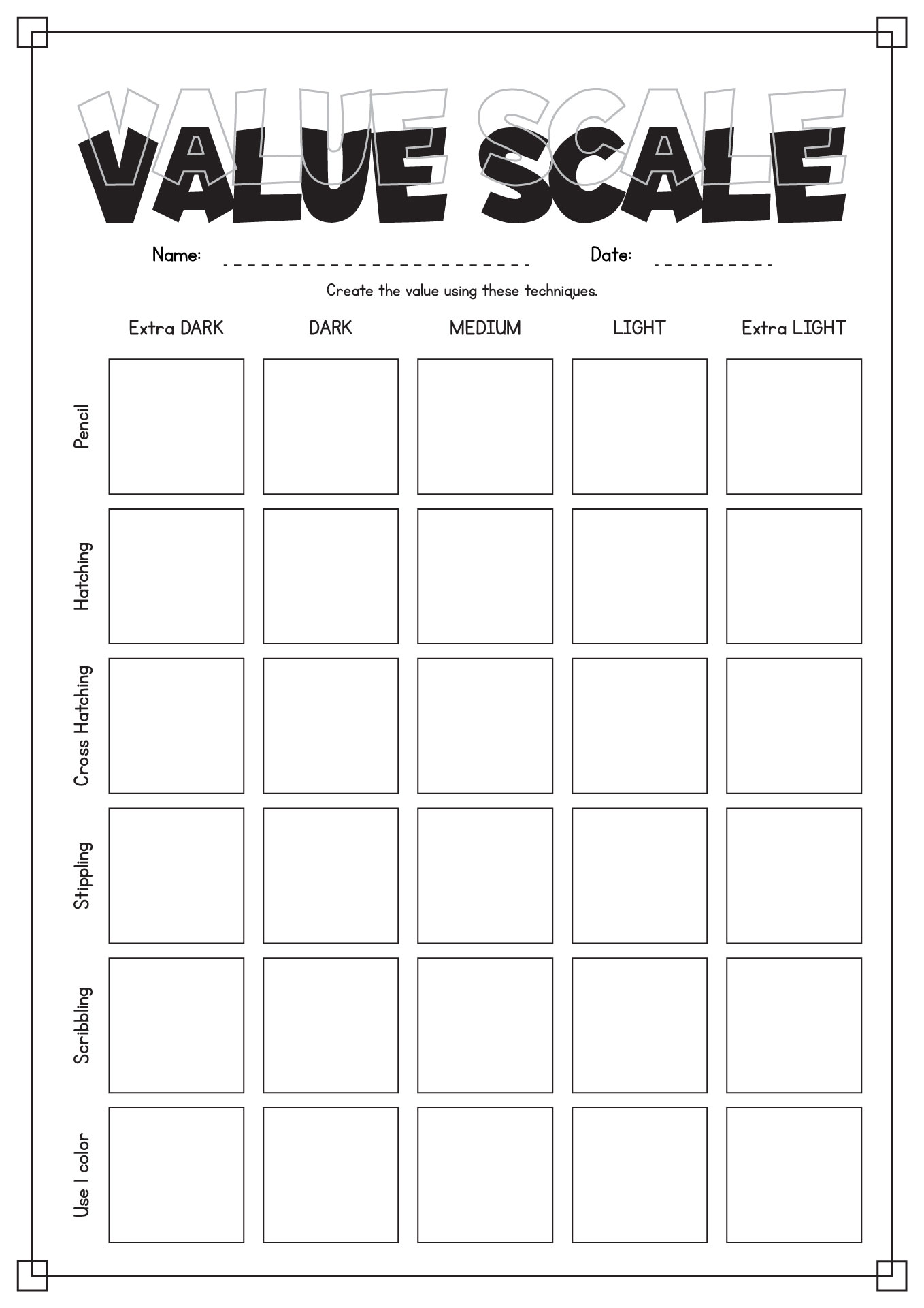 Student Pencil Value Scale Worksheet