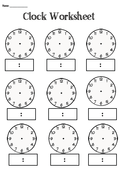 Blank Clocks Telling Time Worksheets