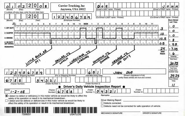 Truck Driver Log Book Examples Image