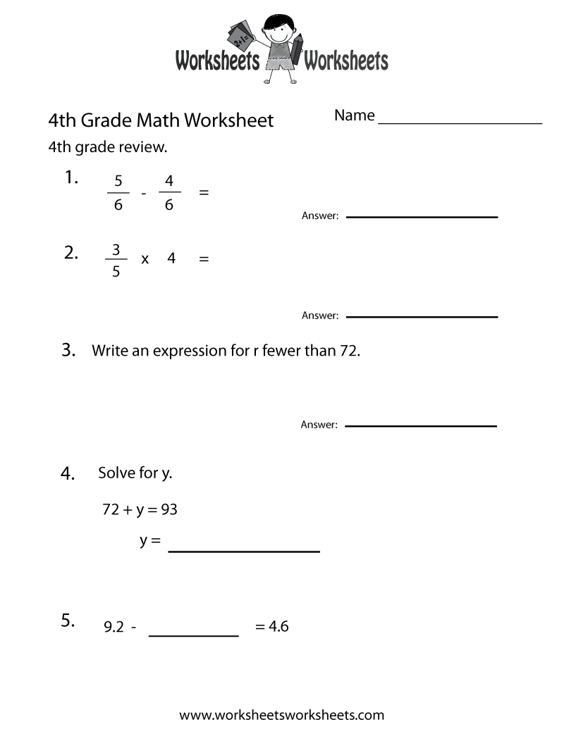 4th Grade Math Worksheets Image