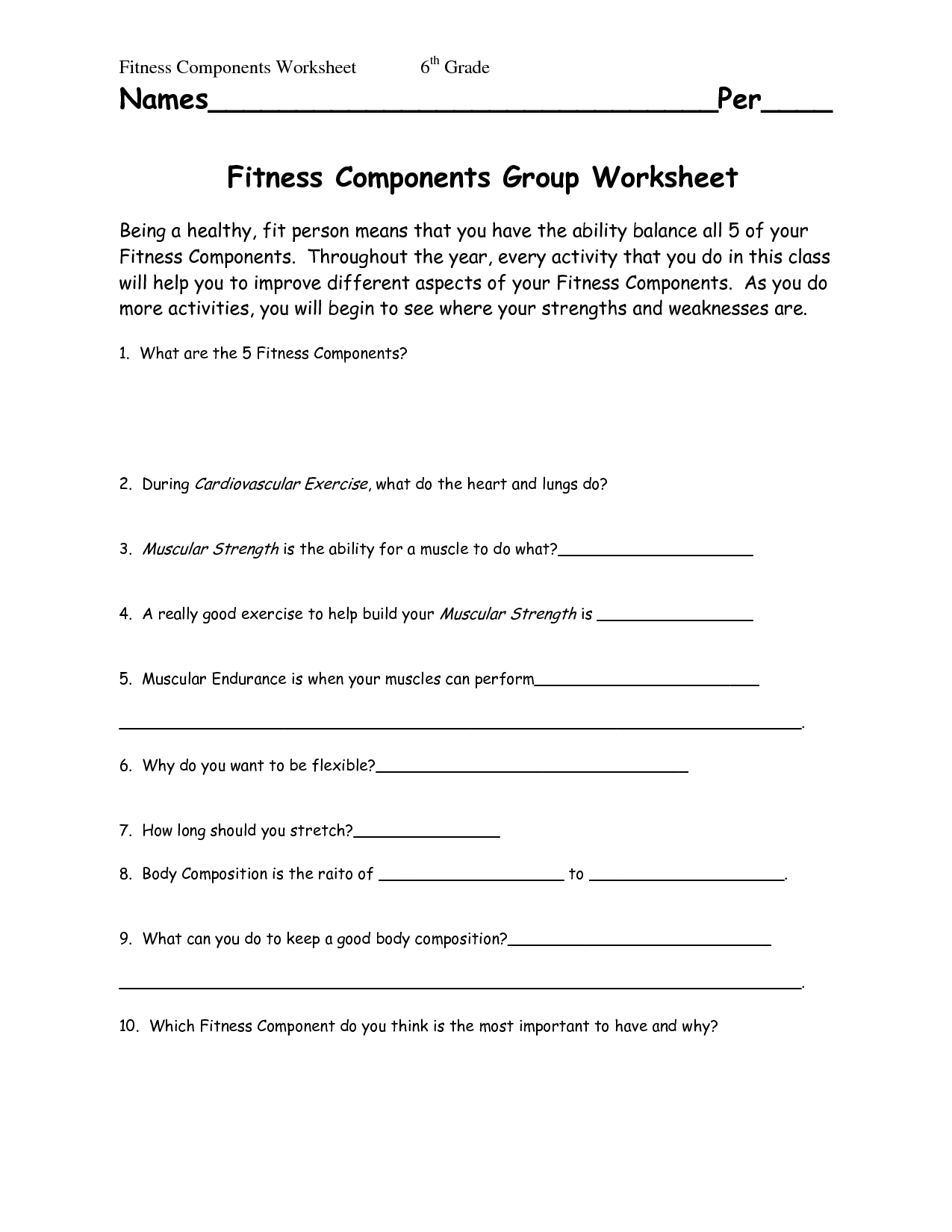 high school physical education worksheets pdf
