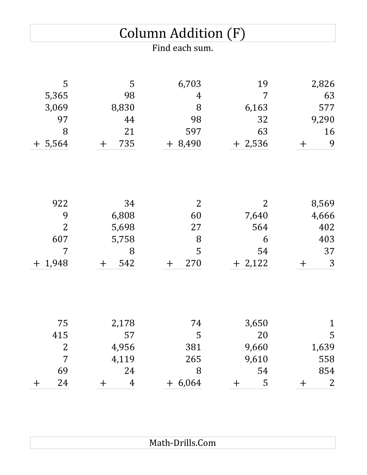 Adding 6 Digit Numbers Worksheets