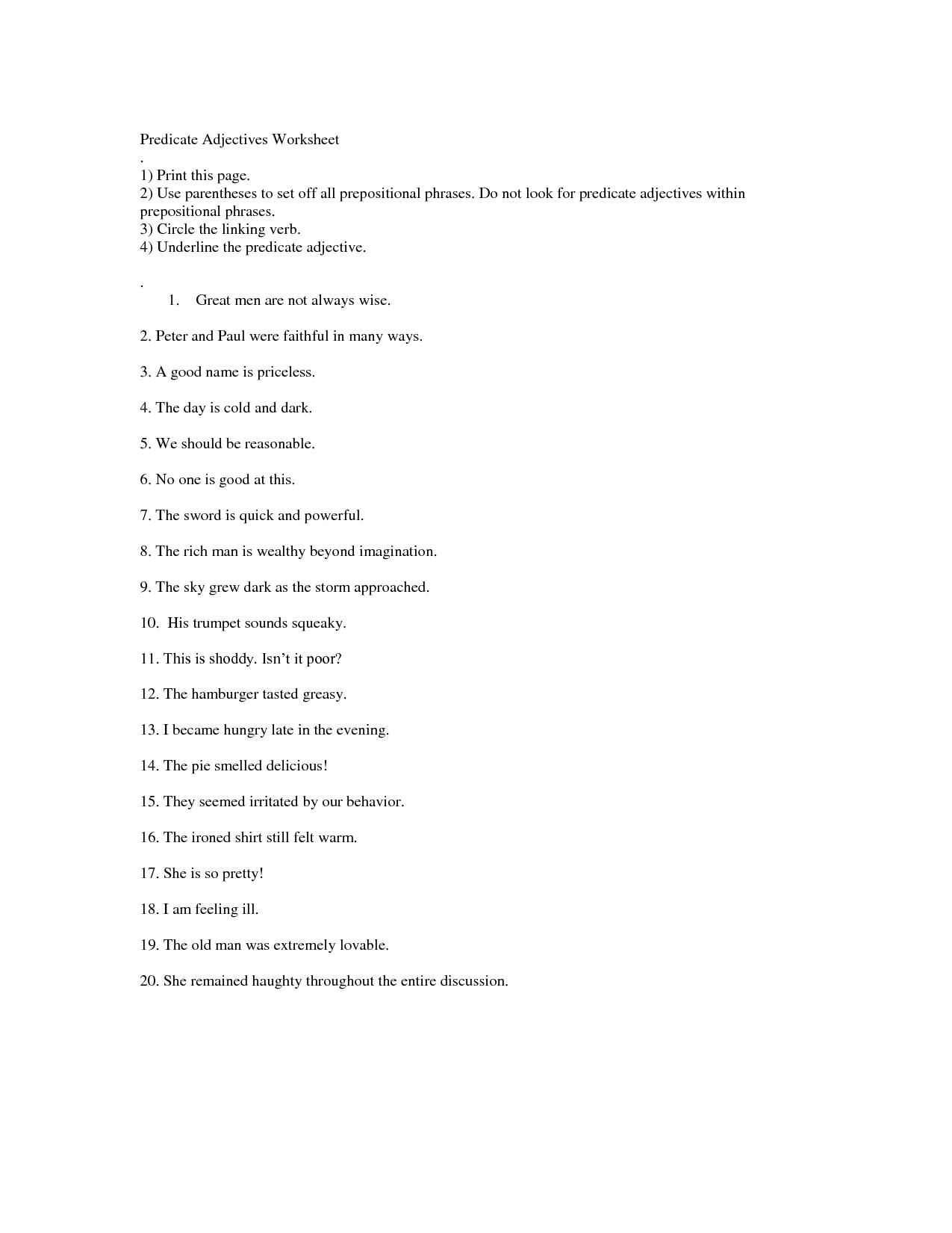 Adjective Prepositional Phrase Worksheets Image