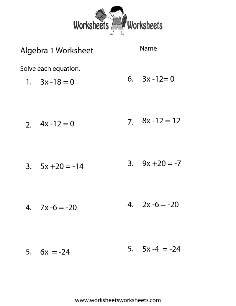 Algebra 1 Practice Worksheets Image
