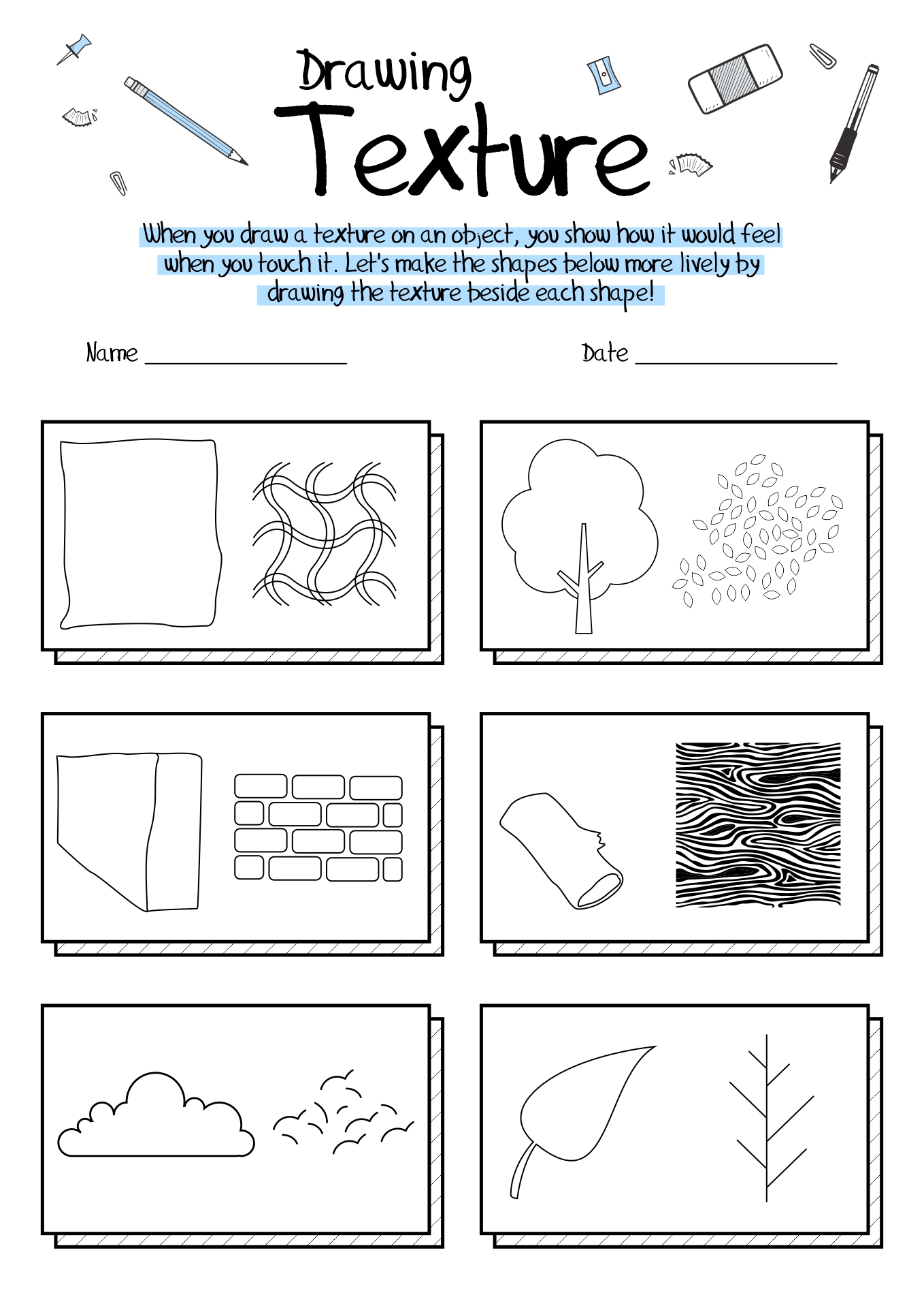 Art Texture Worksheets for Kids