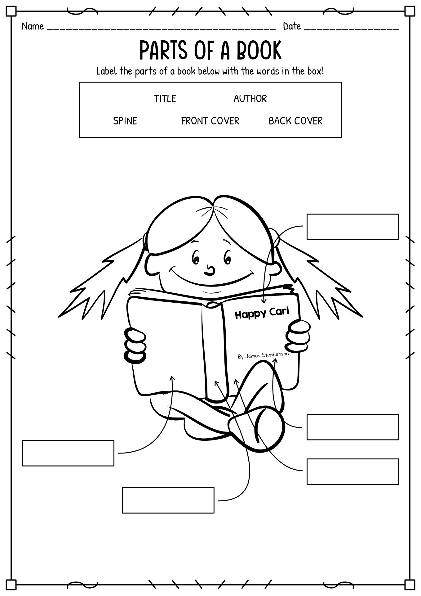 Autumn Kindergarten Worksheets Parts of a Book Image