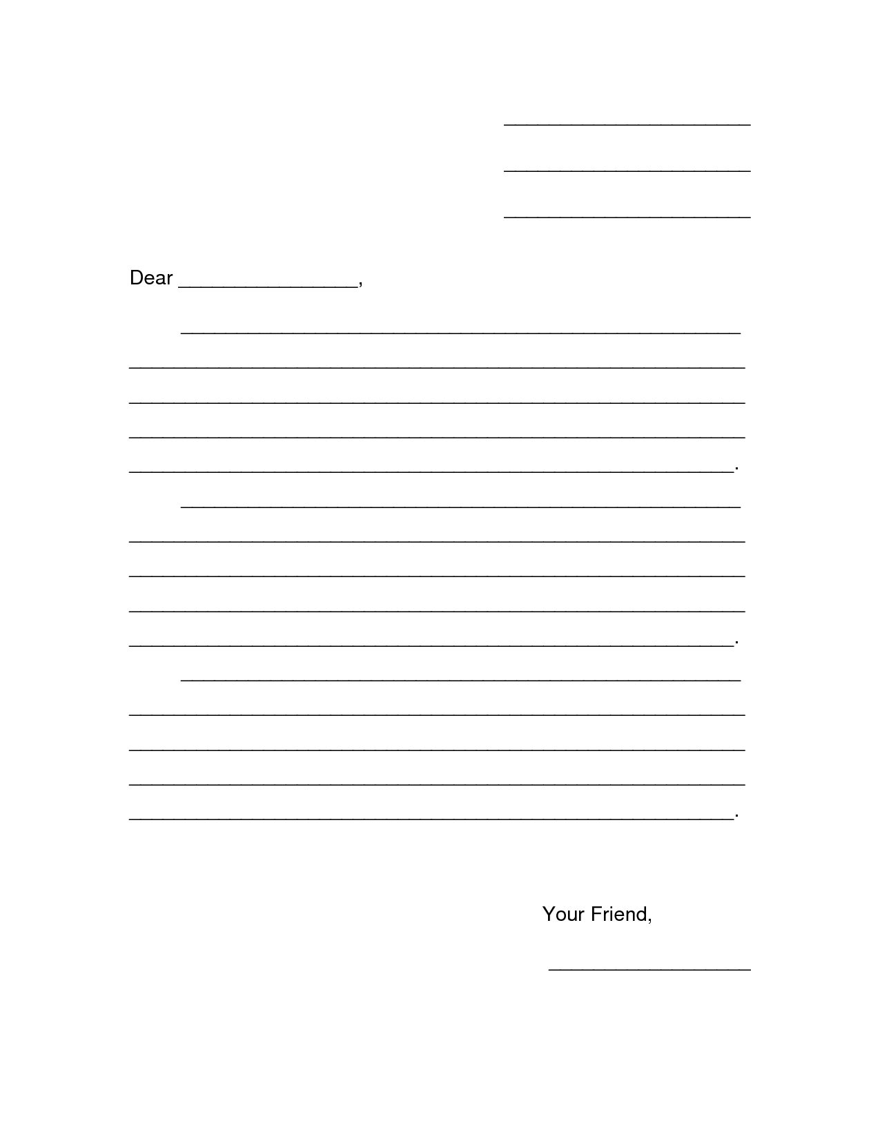 Blank Friendly Letter Template Image