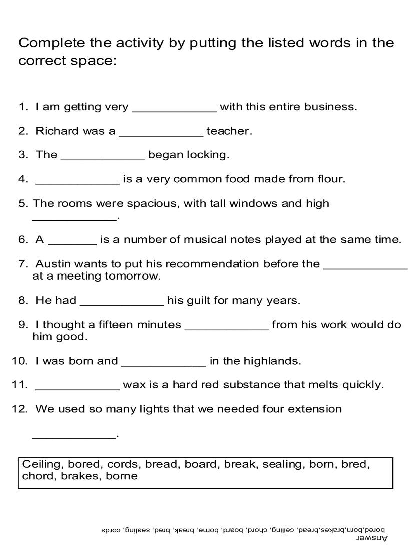English Worksheets Fill in the Blanks Image