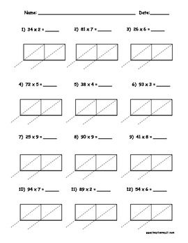 Lattice Multiplication 2-Digit by 1 Digit