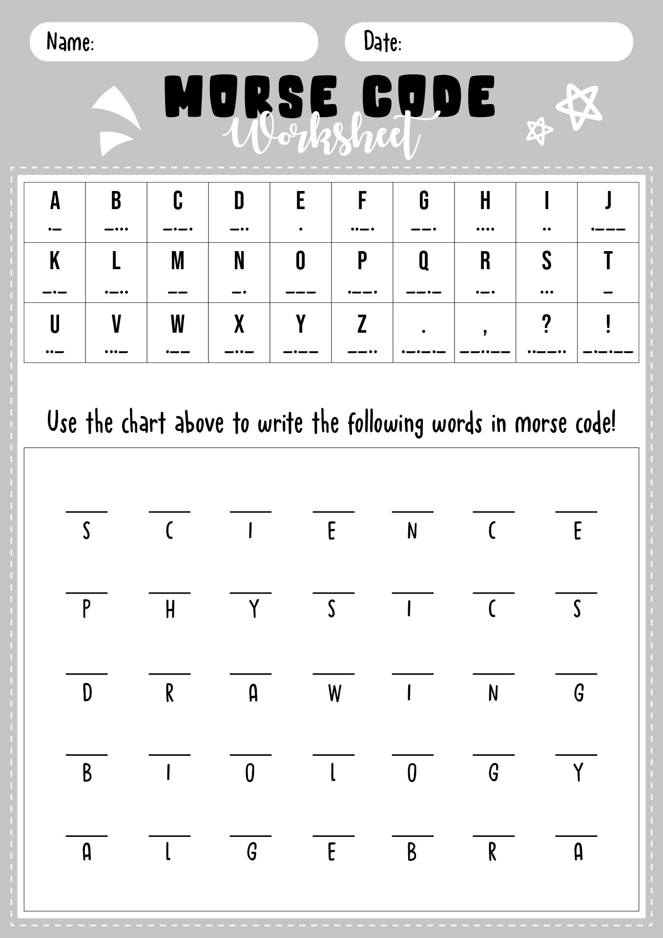 Morse Code Worksheet Morse Code Worksheet