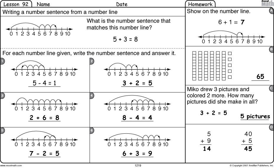 Number Line Worksheets Grade 1