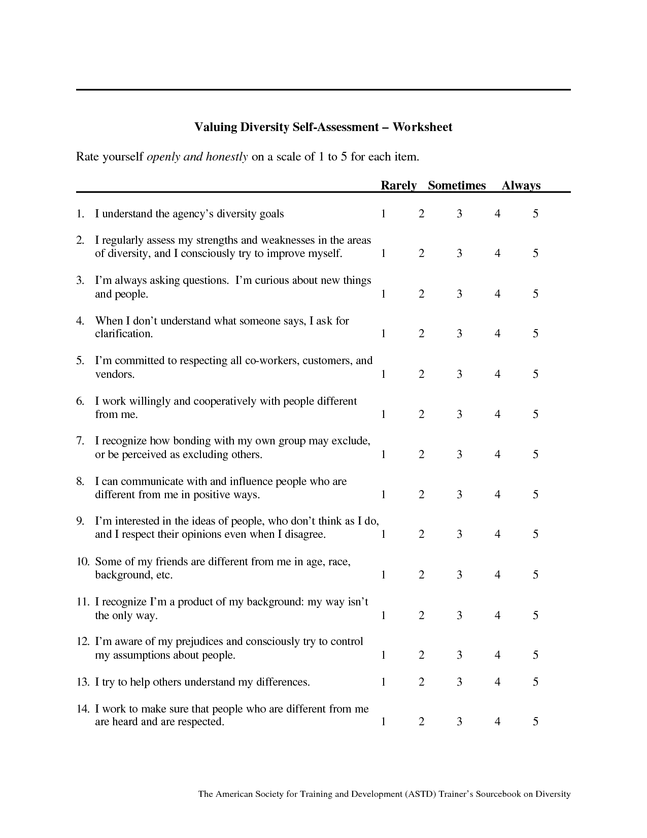 Personal Self-Assessment Worksheets Image