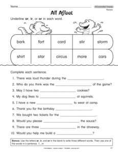 R Controlled Vowels Worksheet Image