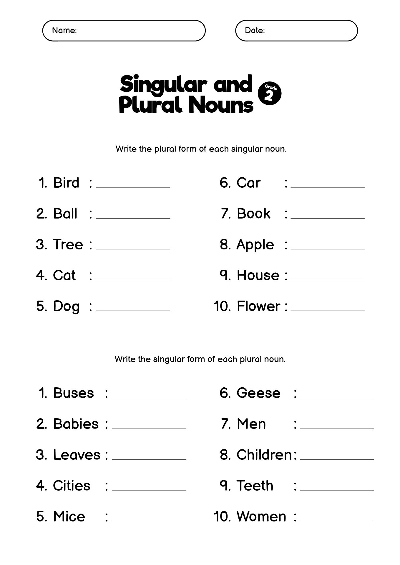 Plural And Singular Worksheet For Grade 5