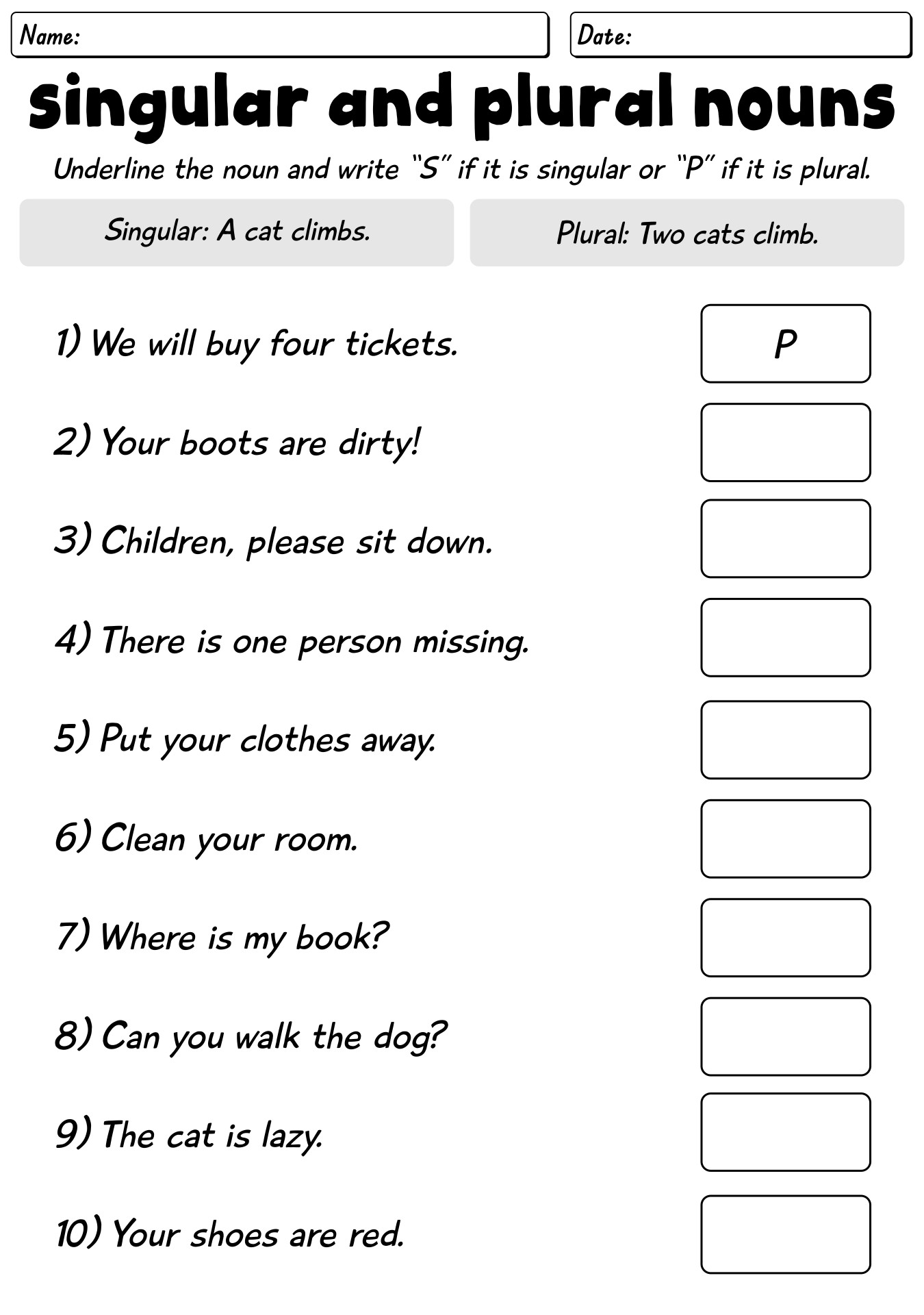 Plural And Singular Worksheet Grade 6