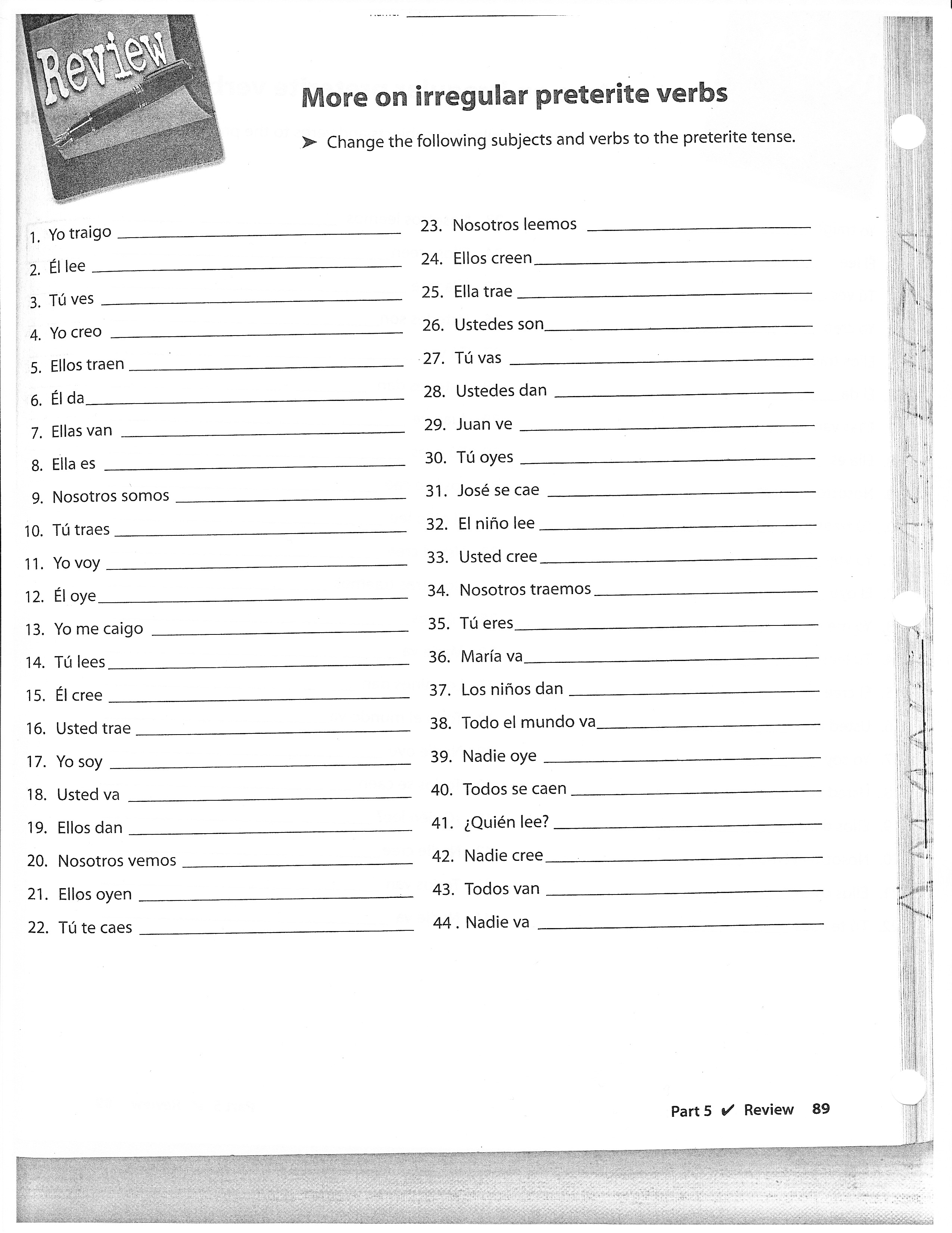 Chapter 5 Imperfect Tense Ejercicio A Worksheet Answers