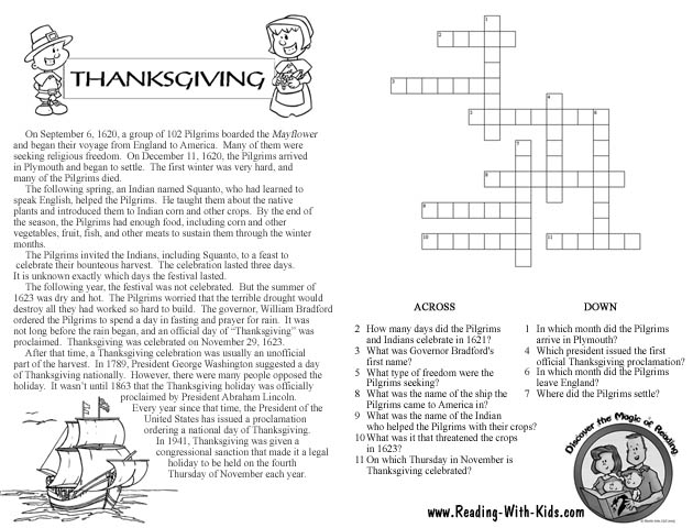 Thanksgiving Crossword Puzzles Image