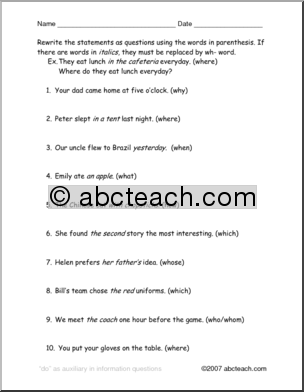 Questions About Yourself Worksheet