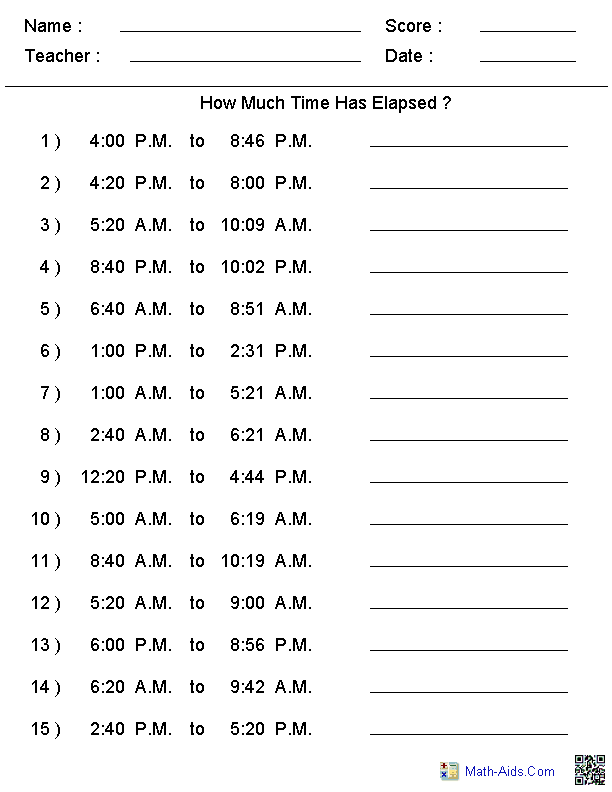Elapsed Time Worksheets for 3rd Grade