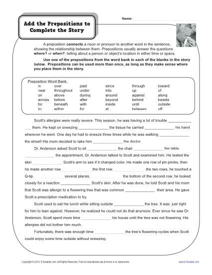 5th Grade Prepositions Worksheets Image