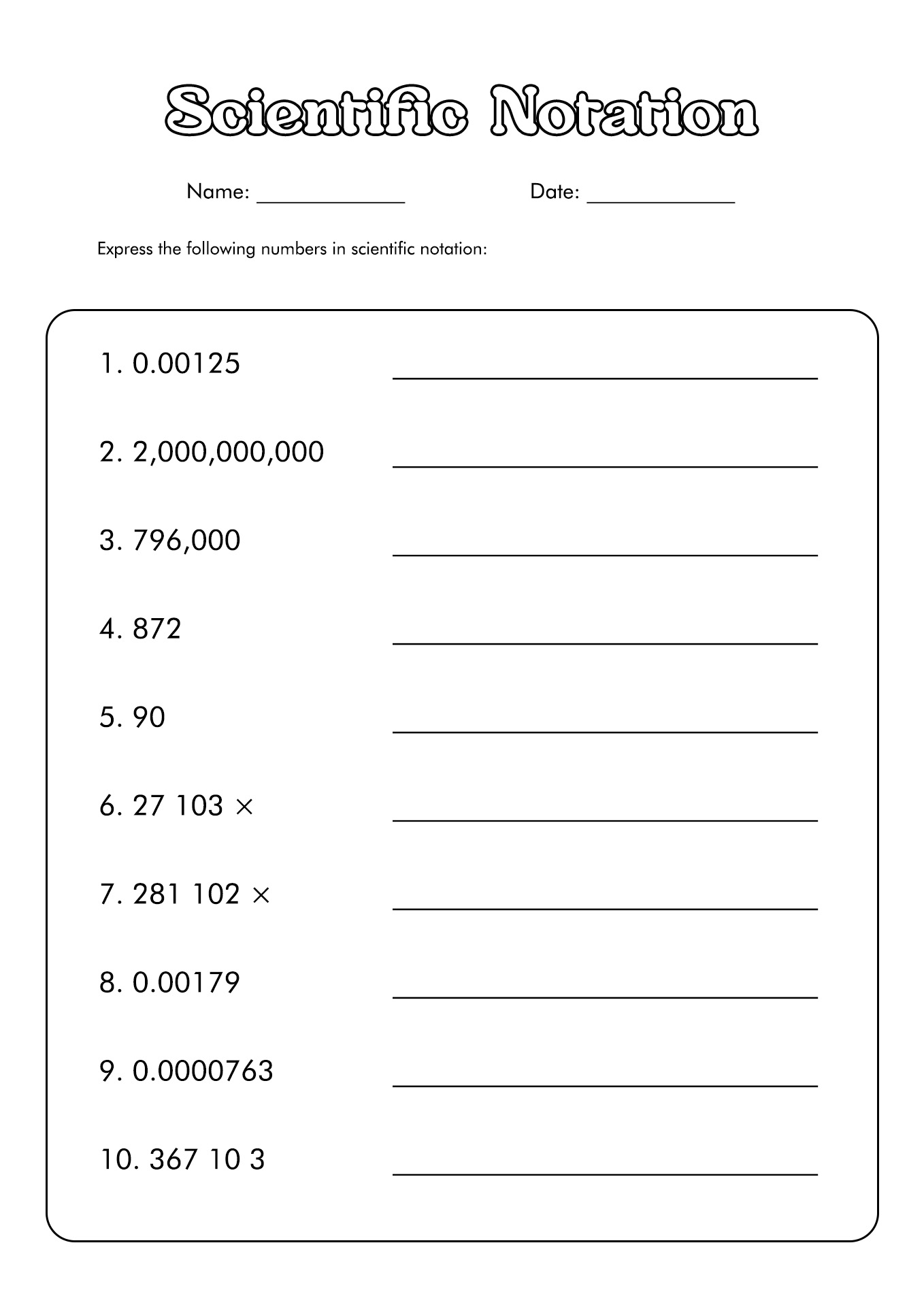 6th Grade Scientific Notation Worksheet