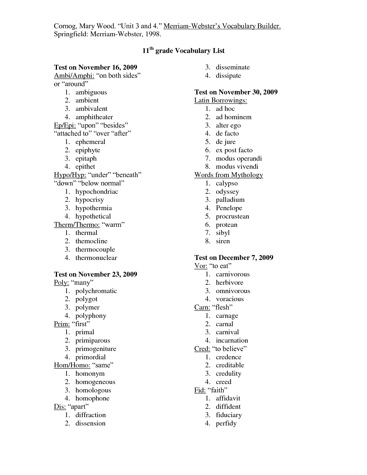 7th Grade Vocabulary Word Lists Image