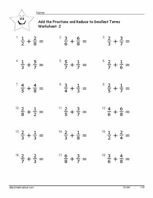 Adding Fractions with Common Denominators Worksheets Image
