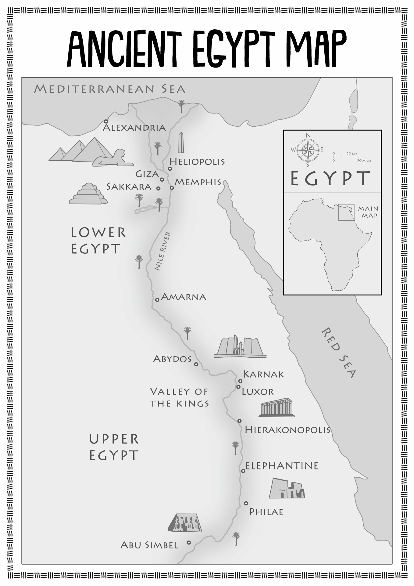 Ancient Egypt Map Black and White Image