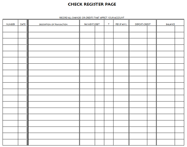 Blank Checkbook Balance Sheet Image