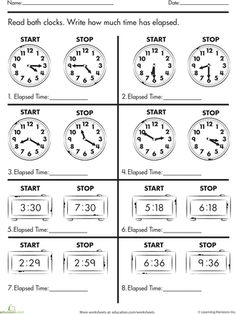 Calculate Elapsed Time Worksheets