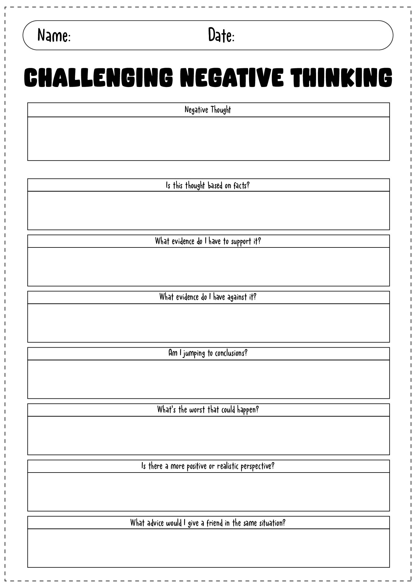Challenge Cognitive Distortions Worksheet