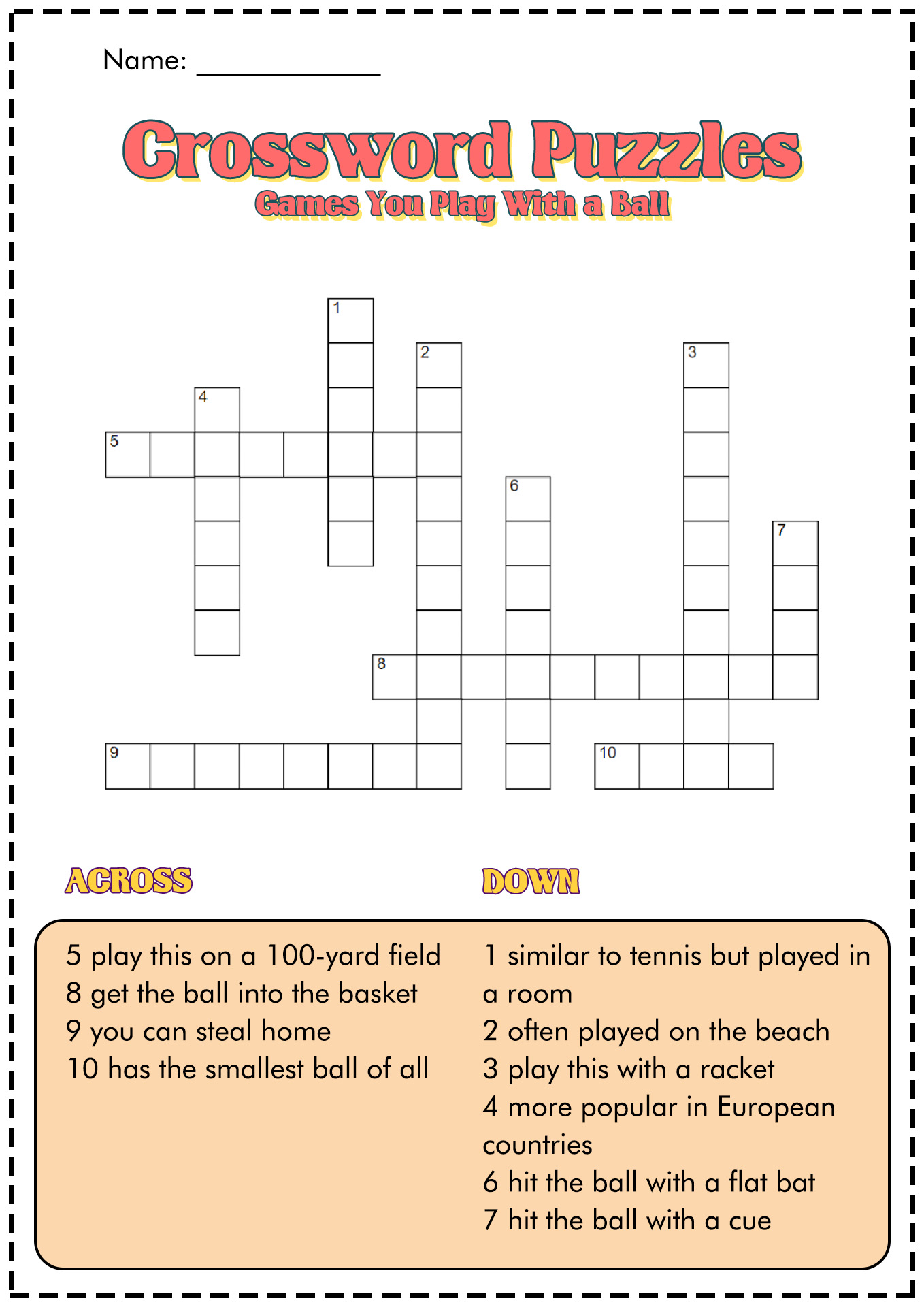 Crossword Puzzle Worksheets Image