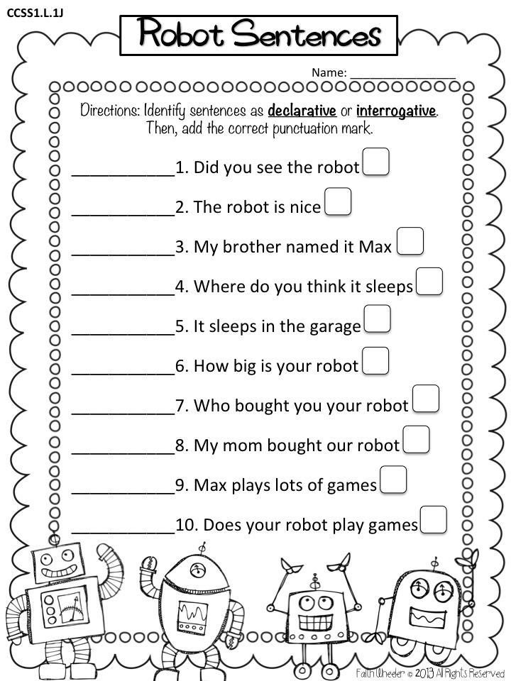 Declarative Sentence Worksheets First Grade Image