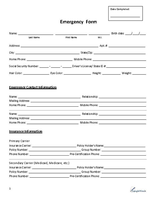Free Emergency Contact Form Image