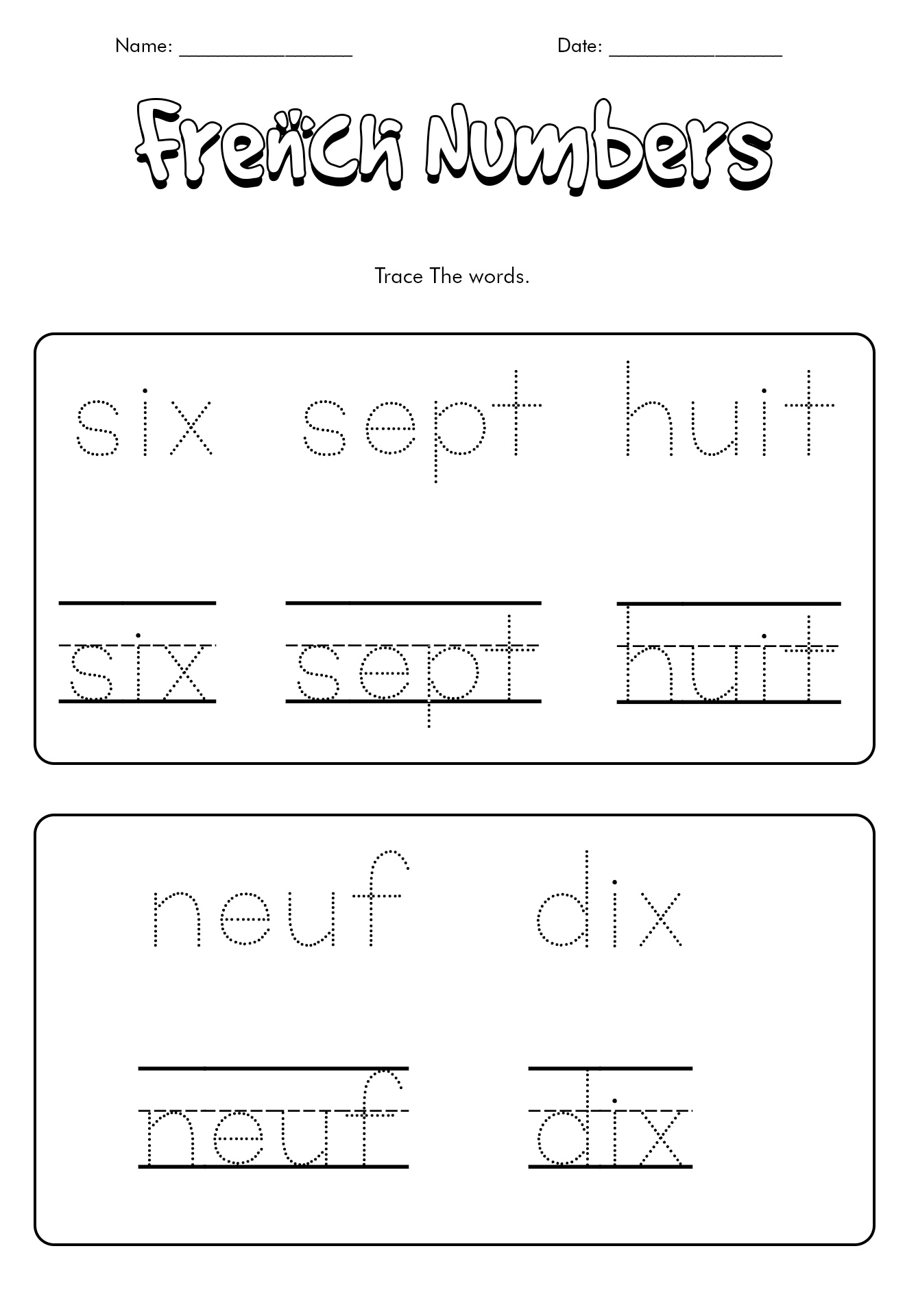 Free Printable French Worksheets