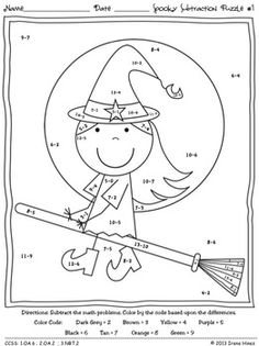 Halloween Subtraction Math Coloring Worksheets Image