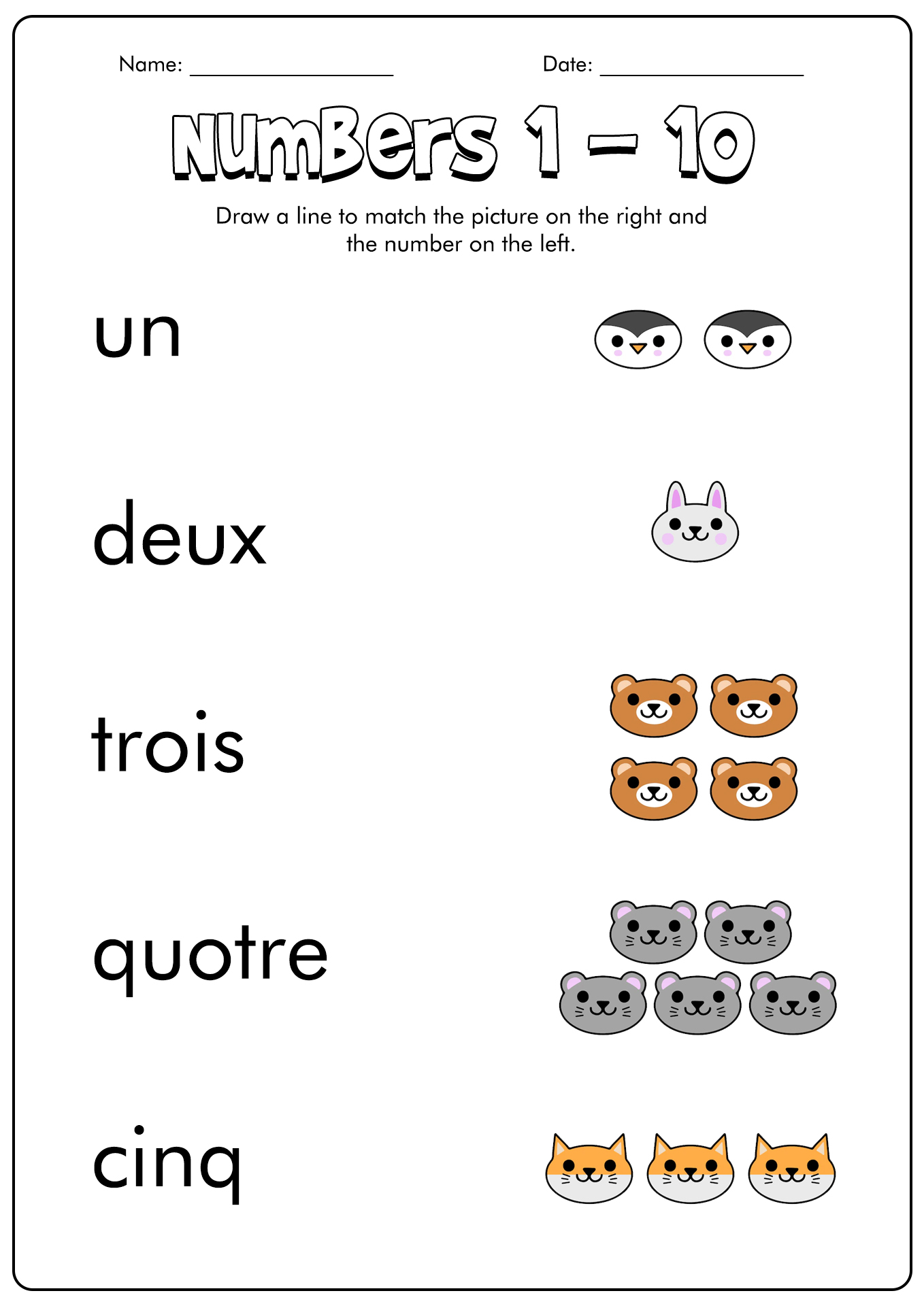 Learning Beginner French Worksheets